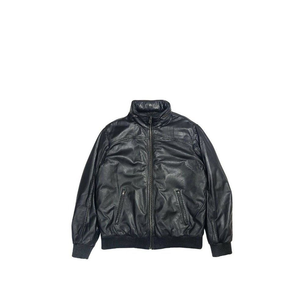 Versace (IT56/L) Collection Essential Leather Bomber Jacket - Black Lamb Mint